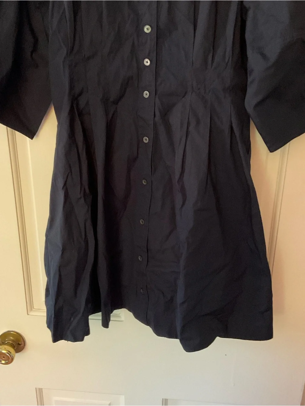 Madewell Sculptural-Sleeve Pleated Mini Dress‎ Navy Blue 8 NEW Dark Academia